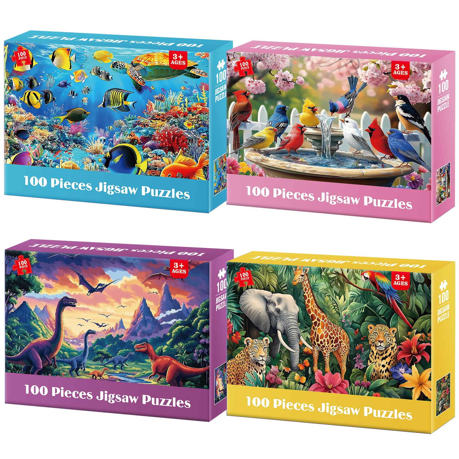 BraniacBits 100 Piece Puzzles for Kids 4-8 - Wildlife Birds Marine Dinosaurs Puzzle for Toddlers 3-5 Large Piece Puzzle for Seniors Adults Puzzles for