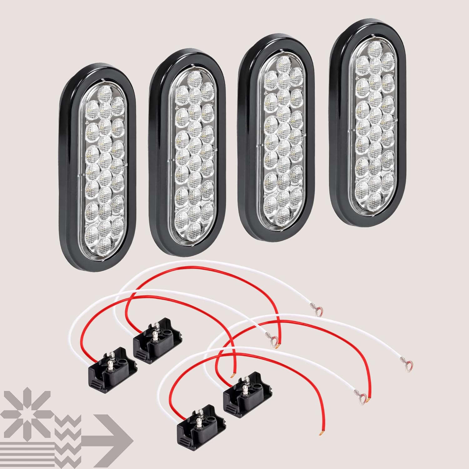 TRUE MODS 4pc 6" Clear White Oval LED Reverse Trailer Tail Light Kit [DOT FMVSS 108] [SAE (2) R] [24 LED] [Grommet & 2 Prong Plug] [IP67 Waterproof] Back Up Signal Lights for Boat Trailer RV Truck