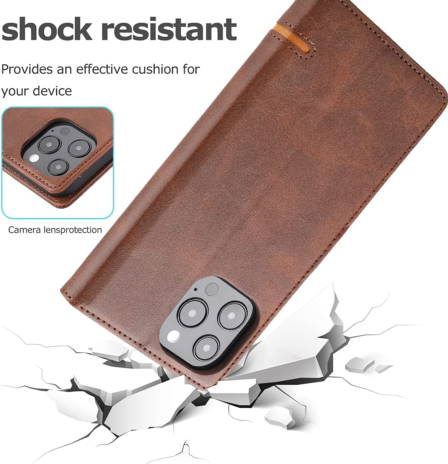 KANUZ Funda para iPhone 13/13 Mini/13 Pro/13 Pro Max, cartera de piel sintética con bloqueo RFID a prueba de golpes con ranuras para tarjetas de soporte (color: marrón, tamaño: 13pro 6.1 pulgadas)