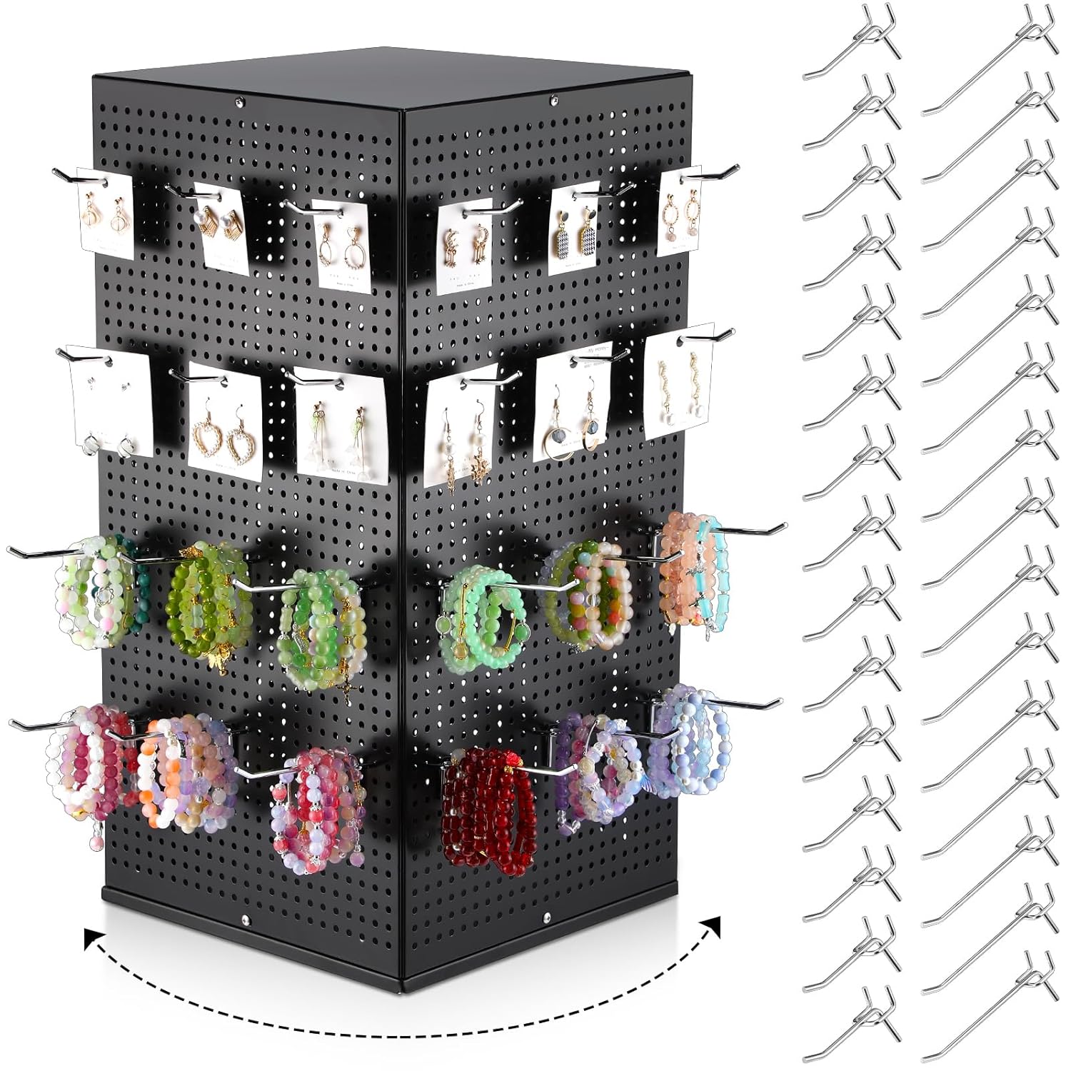 Yungyan Pegboard Metal Rotating Display Stand with 30 Hooks