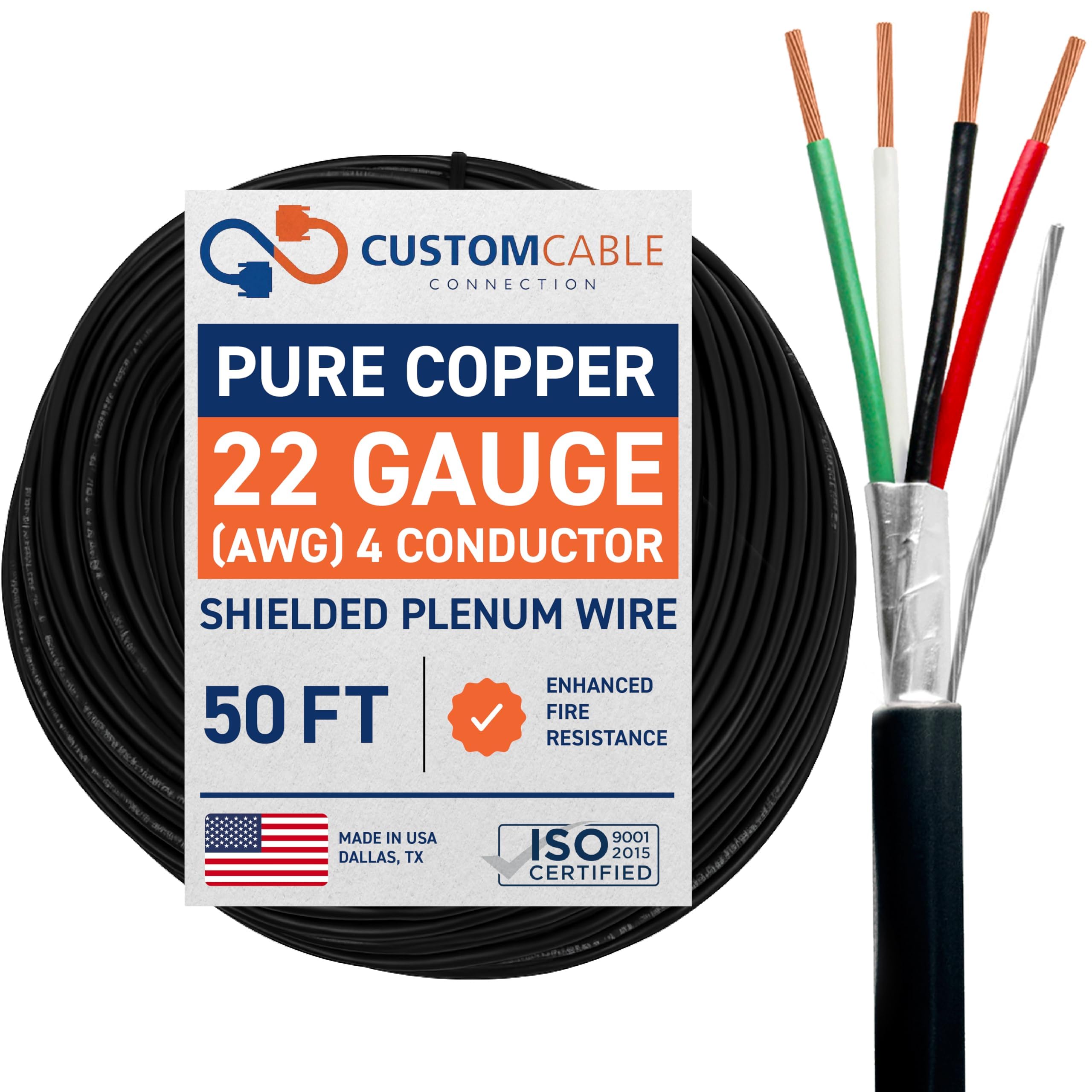 22 Gauge Wire (22 AWG) - 4 Conductor Stranded Copper Shielded Cable - UL Listed 22/4 Home Electrical Wire - Low Voltage Up to 300V - CL3P Low Smoke