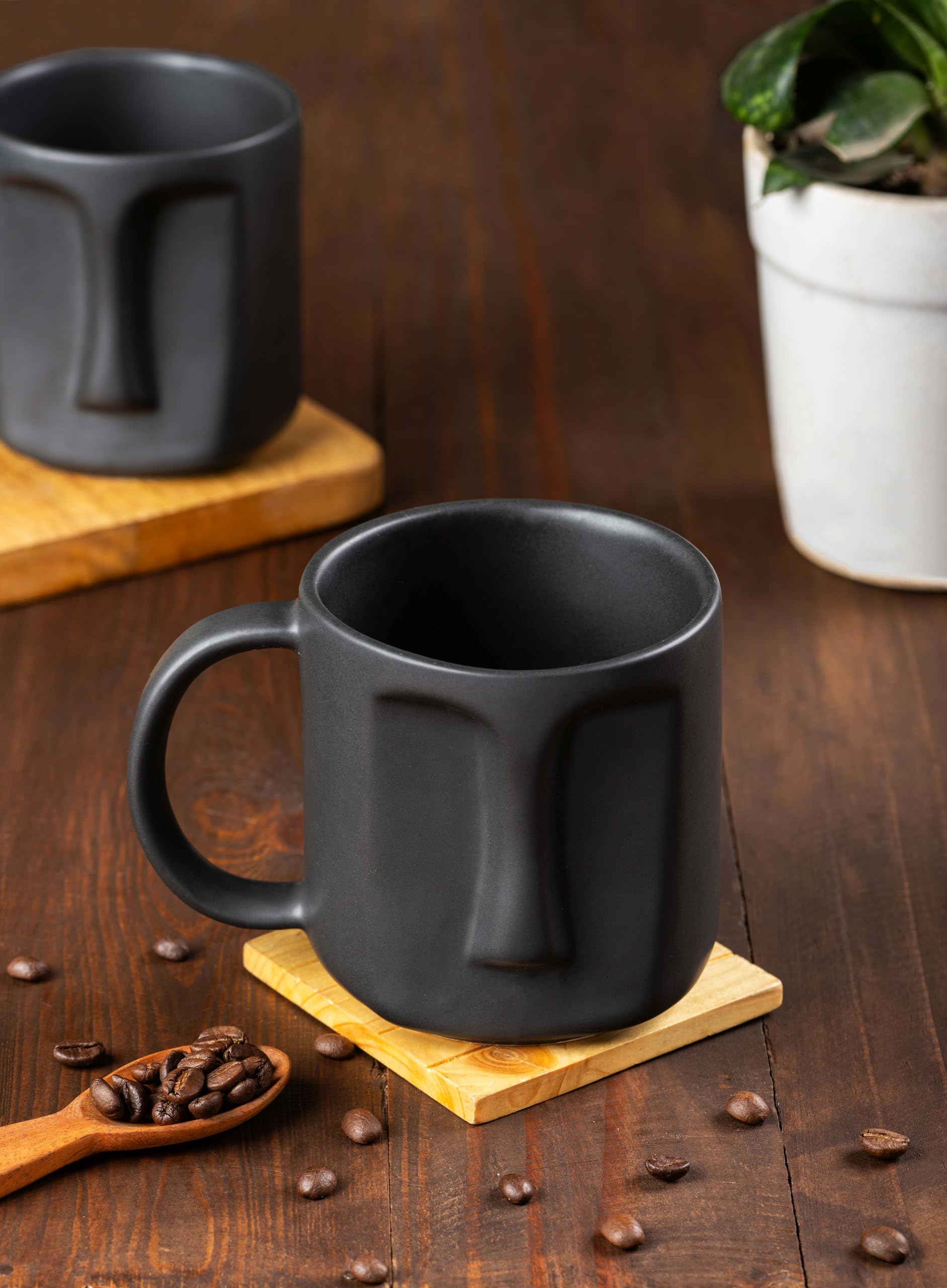 IZZYLYF 'Black Face Design' Ceramic Coffee Mugs Set of 2 (400 ml Each) | Microwave & Dishwasher Safe Coffee Mugs with Handle for Tea, Coffee & Latte | Coffee Mugs for Gifting, Home, Cafe & Office Use 1