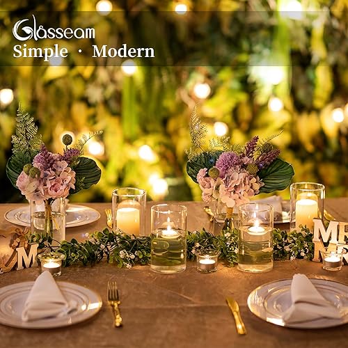 Miniatura 3 de Glasseam Juego de 12 portavelas de cristal con forma de huracán, portavelas cilíndricos para mesa, modernas decoraciones flotantes para velas,