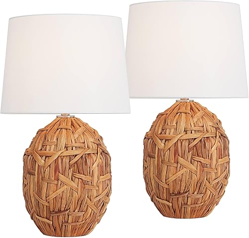 360 Lighting Nantucket - Juego de 2 lámparas de mesa rústicas de 26 pulgadas de alto, estilo casa de campo, estilo rústico natural, sala de estar,