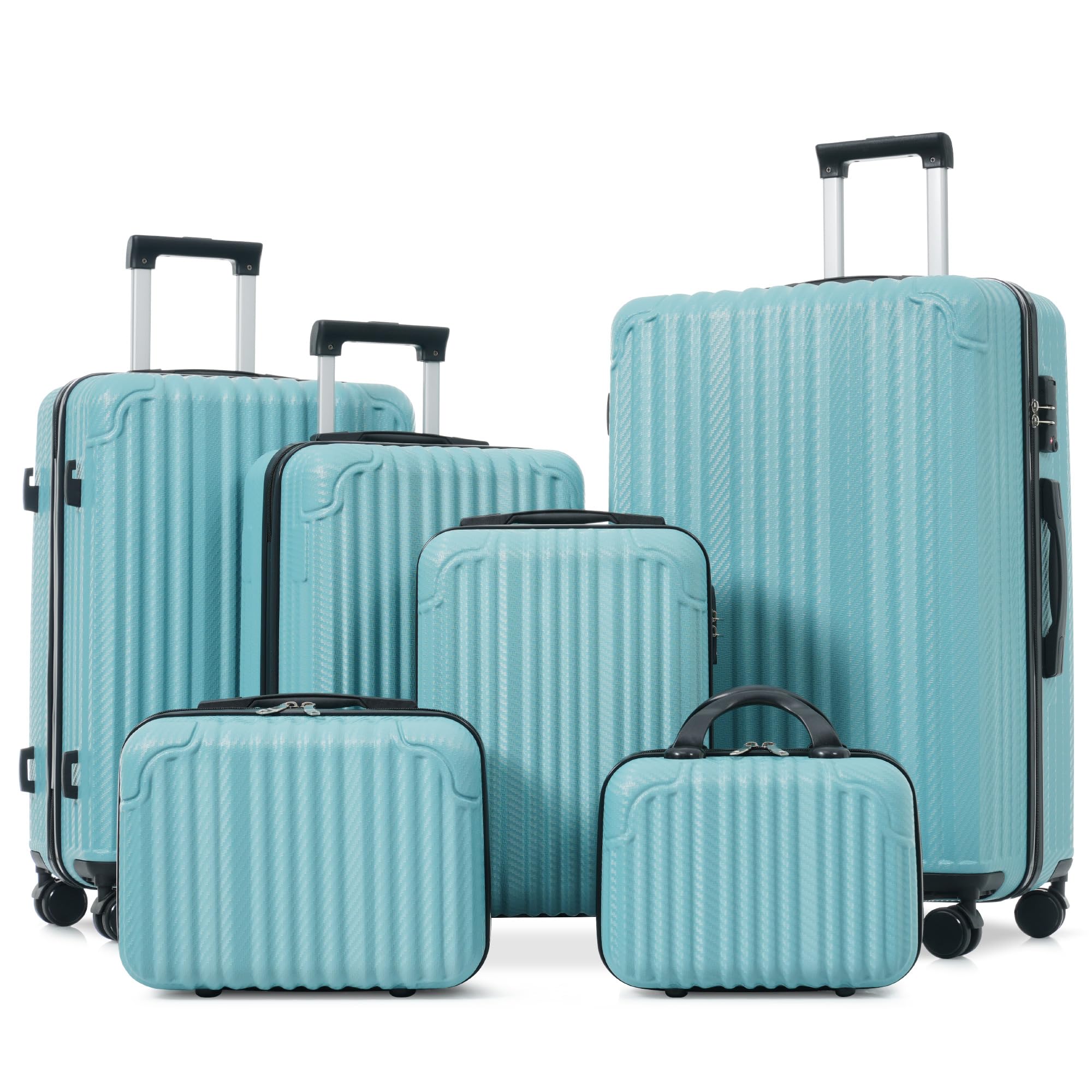 Hardshell 6pcs Luggage, Lightweight Suitcase with Spinner Wheels, Ice blue