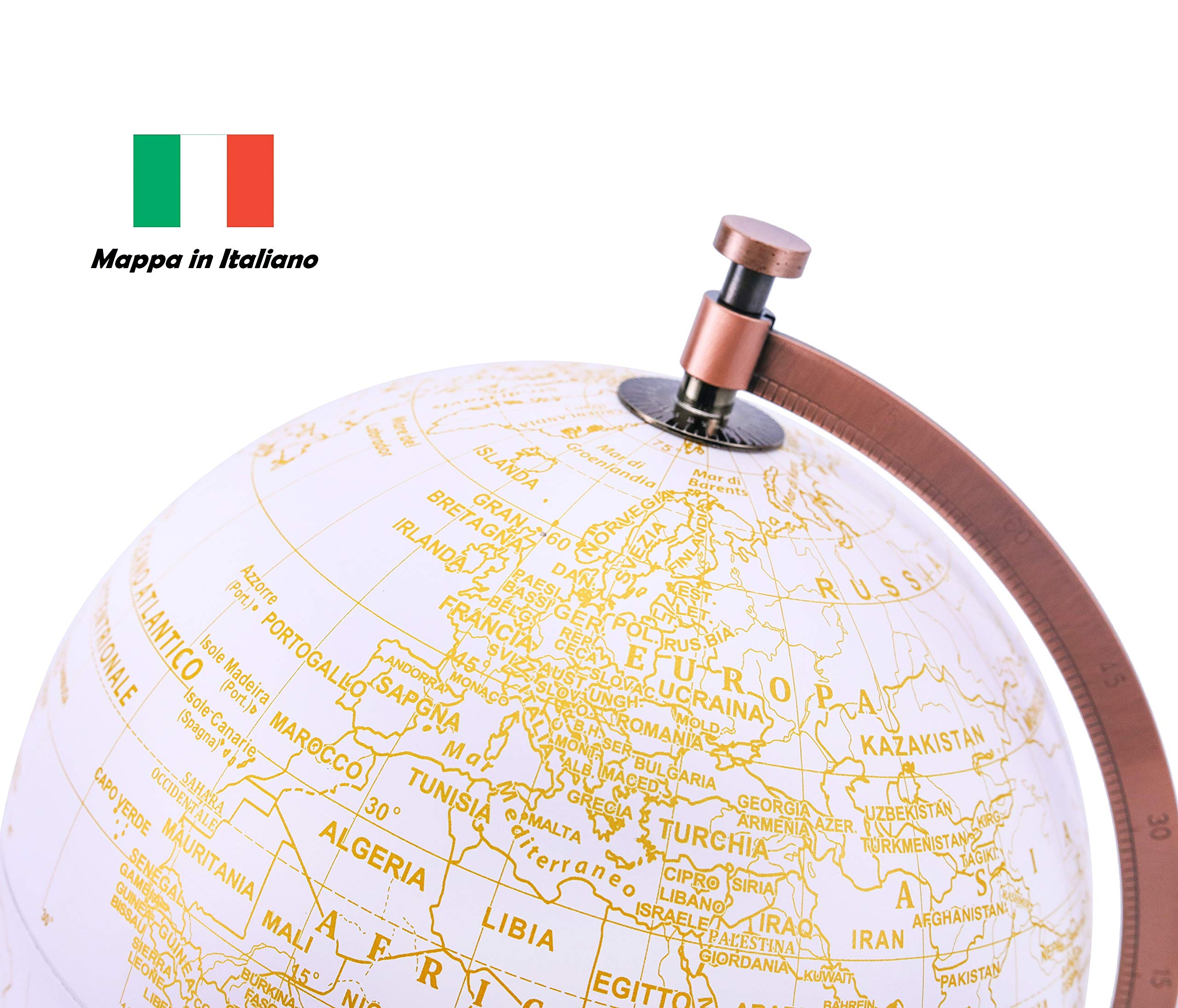 EXERZ 20cm Globe d'or Couleur Métallique - Décoration De Bureau Éducative, Géographique Et Moderne - Arc Et Base En Métal, Revêtus De Couleur Dorée
