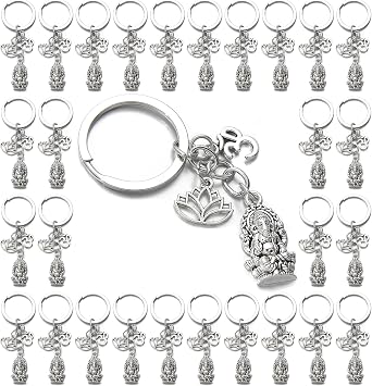 PHAETON 20PCS Ganesha Keychain with Lotus Charm Buddha Key Ring Key Holder Buddha Keychain, God Of Wealth Elephant Keychain for Festive Occasions, 3.18inch, Silver
