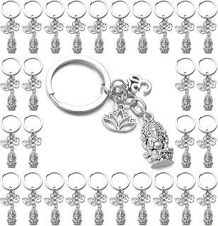 PHAETON 20PCS Ganesha Keychain with Lotus Charm Buddha Key Ring Key Holder Buddha Keychain, God Of Wealth Elephant Keychain for Festive Occasions, 3.18inch, Silver