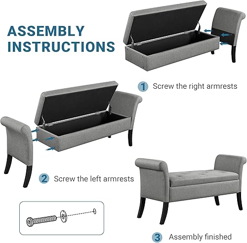 Miniatura 55 de Yaheetech Otomana con almacenamiento, banco otomano de almacenamiento de piel sintética de 52 pulgadas con bisagra de seguridad, banco tapizado con