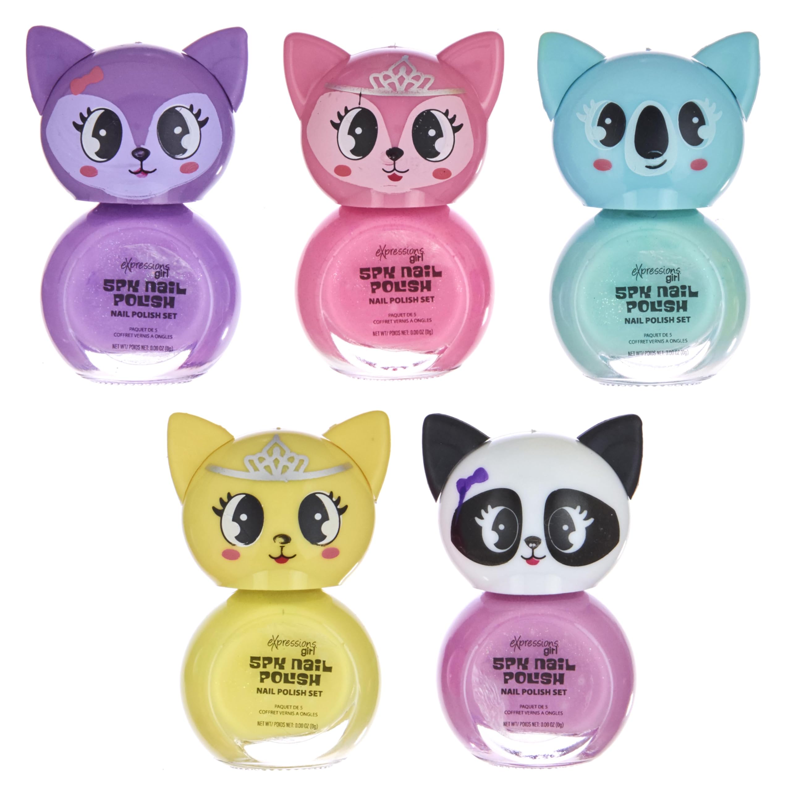 Expressions 5pc Critter Character Nail Polish Set for Girls -Water Based Colorful Novelty Nail Polishes, Safe and Non Toxic Manicure Set & Pedicure Kit