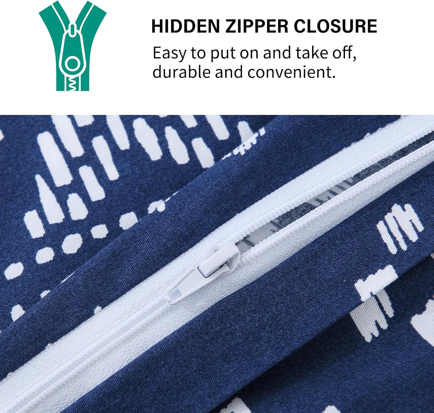 Duvet Cover Queen - 100% Cotton Boho Bohemian Duvet Cover Queen Size, 3 Pieces Ultra Soft Breathable Texture Bedding Duvet Covers Set for All Season (Navy Blue, 90"x90", No Comforter