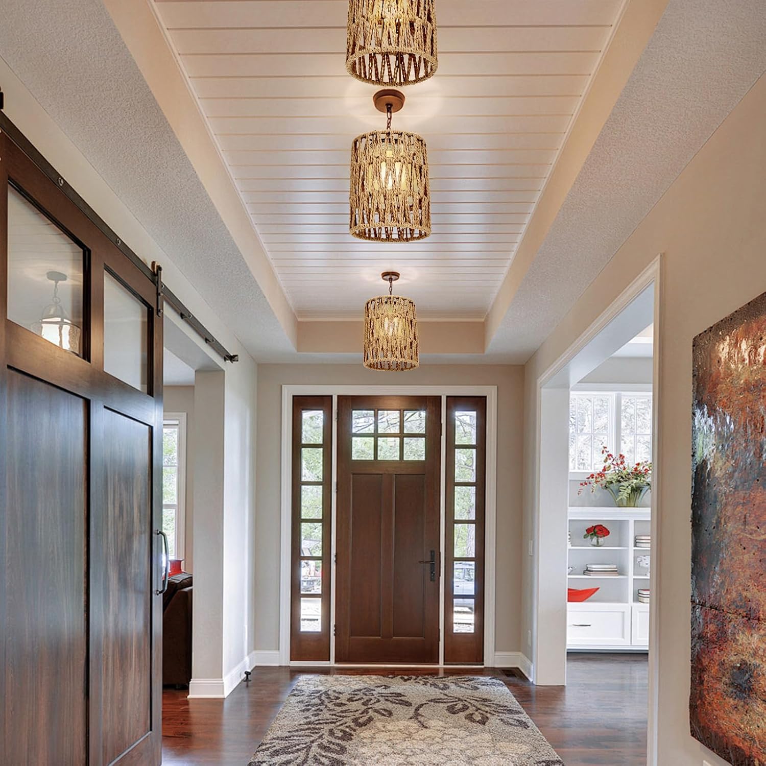 6 Pack Boho Lamp Shade for E26 Base, Handwoven Natural Rattan lamp shade, Boho Pendant Light Shades for Living Room, Bedroom, Kitchen Eco-friendly & Stylish Home Decor