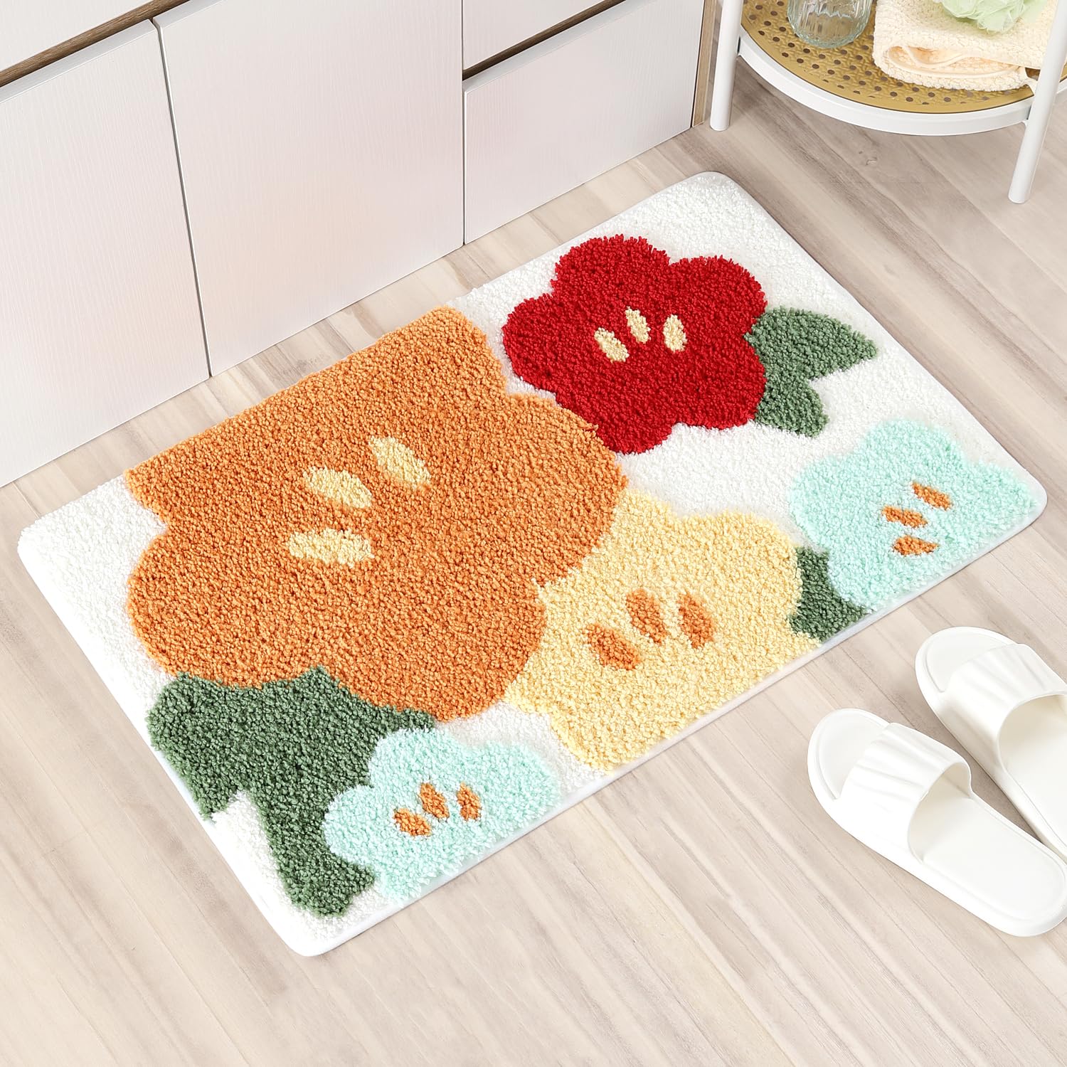Molesun Floral Bath Mat, Bathroom Rug Non-Slip Soft Shower Rug Microfiber Cute Bath Rug for Kids, Water Absorbent Thick Shaggy Floor Mats for Bedroom,