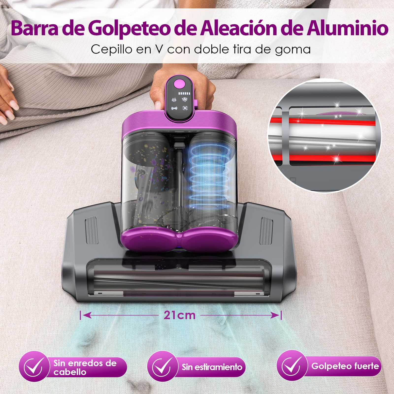 Aspiradora Antiacaros Inalámbrica MT1 18kPa con Luz UV, Aspirador de Mano