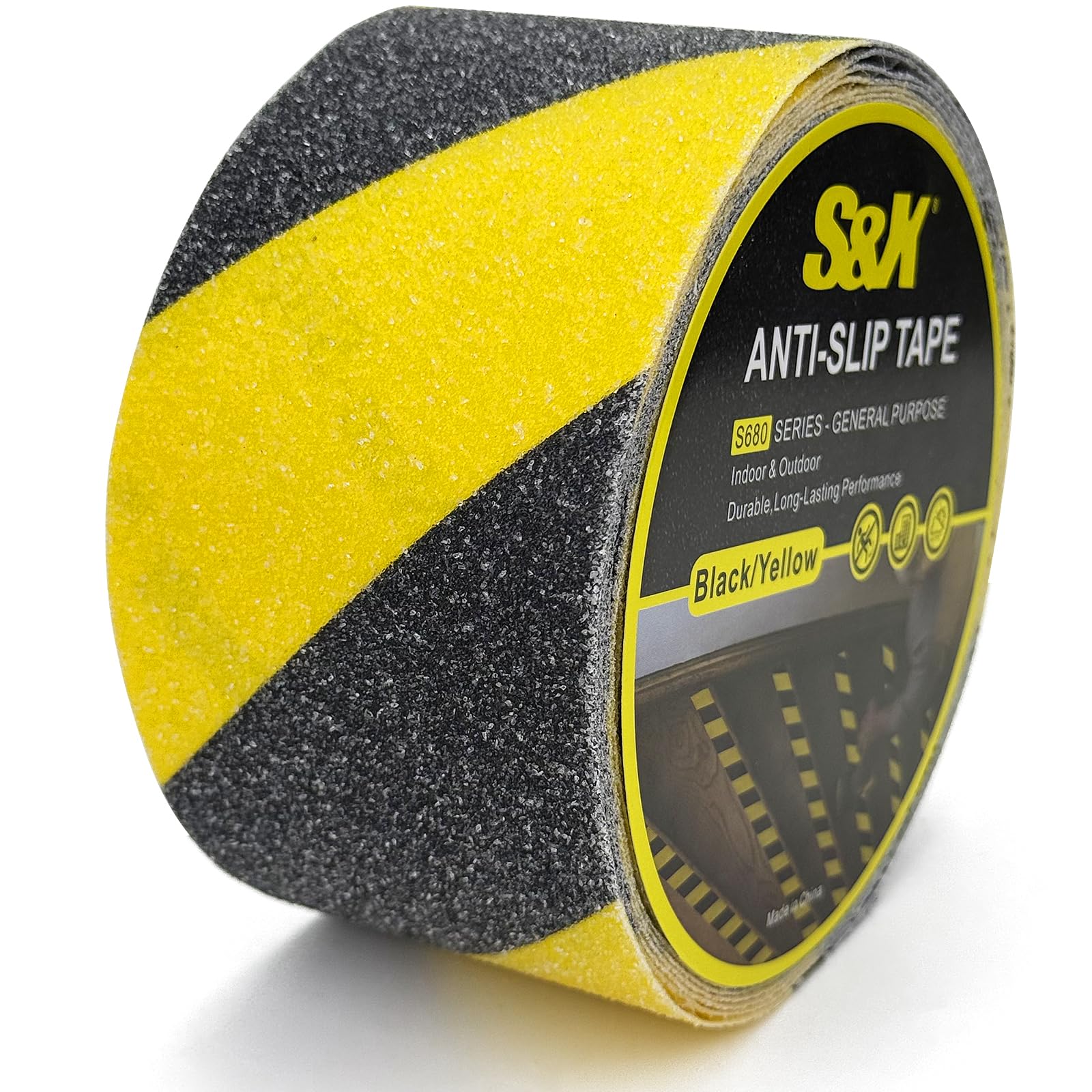 S&X Black/Yellow Anti Slip Tape 3" x 33 FT, Heavy-Duty Grip Tape for Stairs Outdoor Waterproof Safety Non Skid Roll High Traction Non Slip Strip with Hard-Wearing Surface