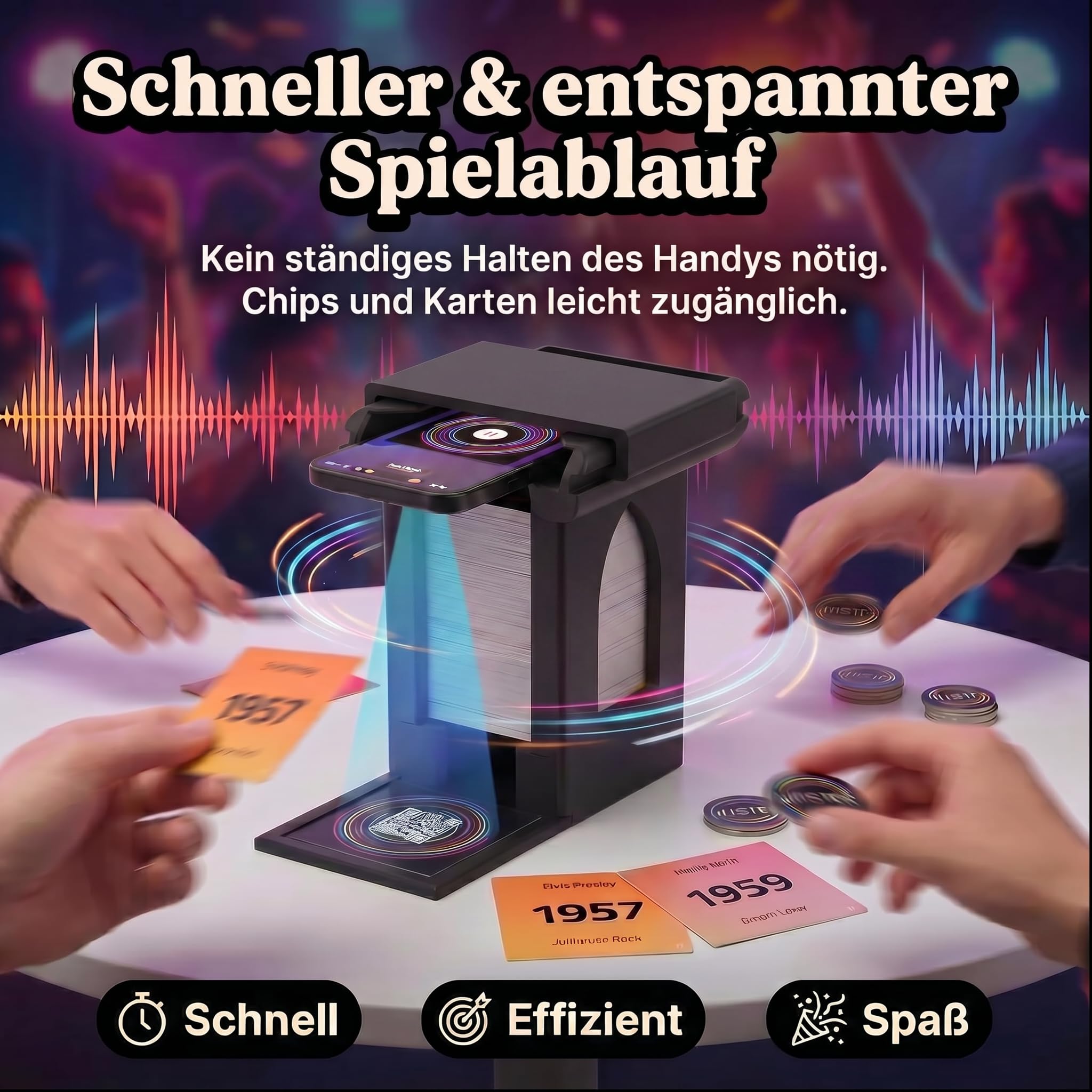Handyhalterung Turm passend für Hitster – Smartphone Ständer mit Kartenfach – stabil & rutschfest für QR-Code Scan – Zubehör kompatibel mit Hitster Original & Party