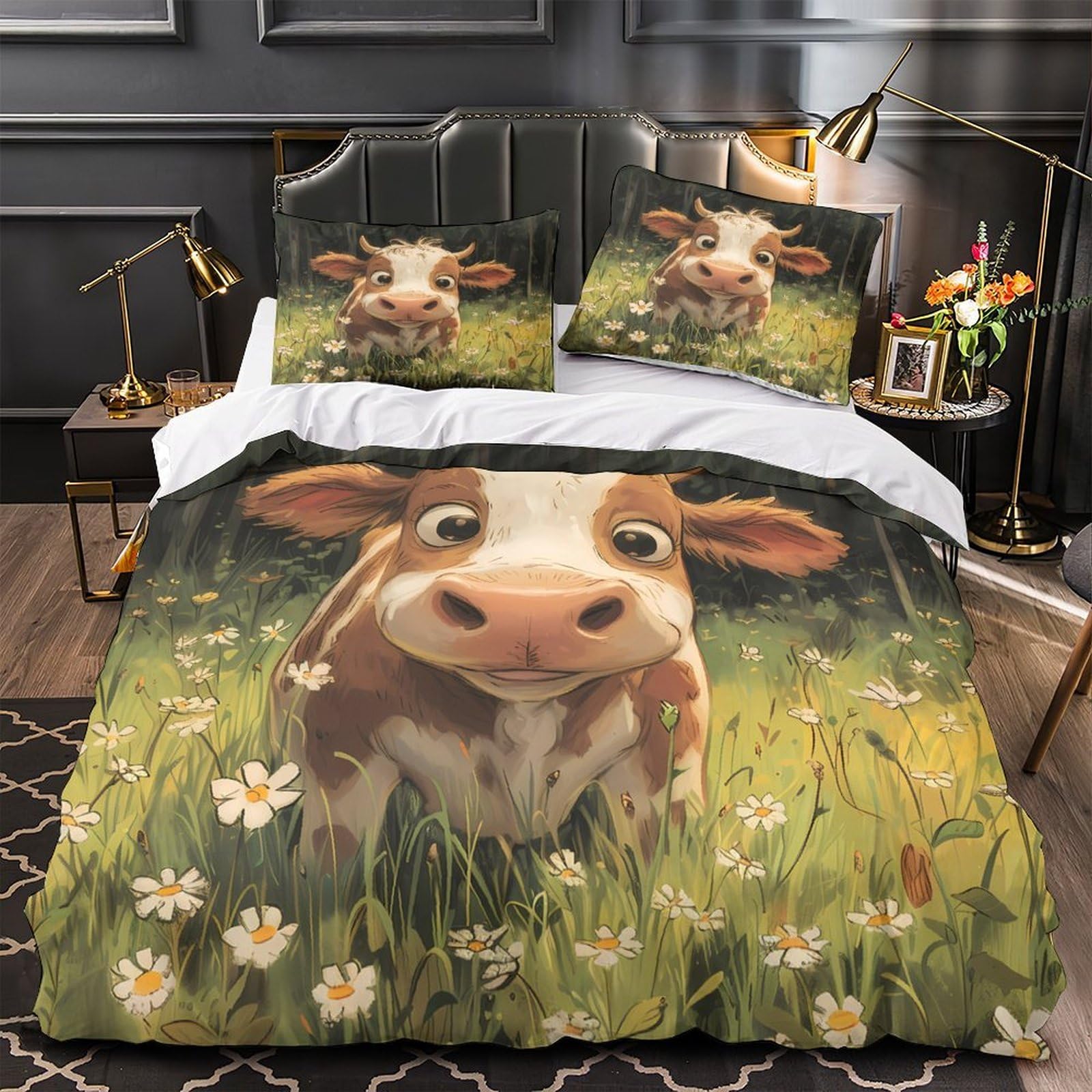 Housse de couette chat mignons assis 220x240 parure de lit microfibre hypoallergique