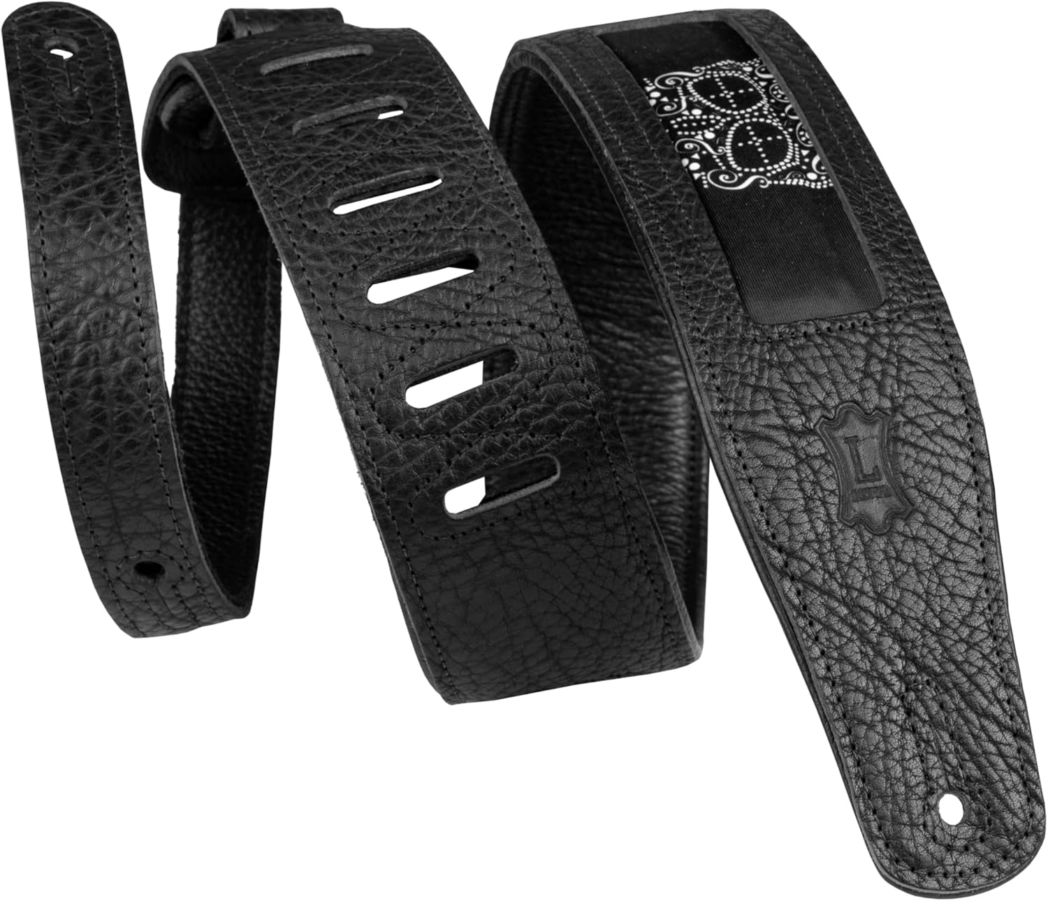 LEVY'S LEATHERS LIMITED 2.5" Calaca Series Leather Skull Print Design Guitar Strap (M26CAL-003), Black and White Skull