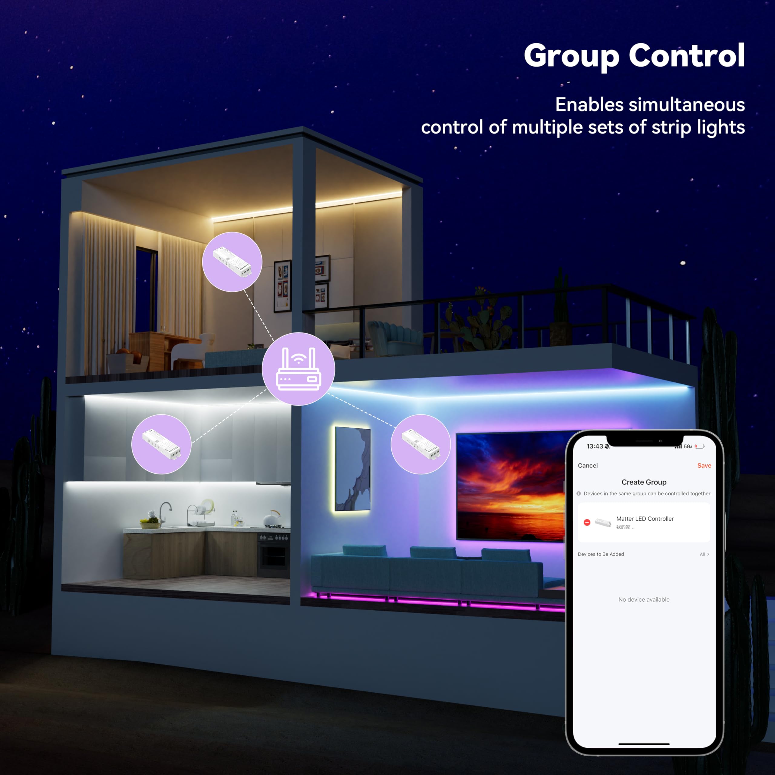 MIWISE Matter LED Controller,Controlador WiFi dimmable para luz de tira led,Compatible con Alexa/Google/Apple Home/Siri,para luz de tira led de color único/CCT/RGB/RGBCCT/RGBW COB,DC12-48V