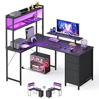VASAGLE Scrivania Angolare, Scrivania da Gaming con Prese e Porte USB