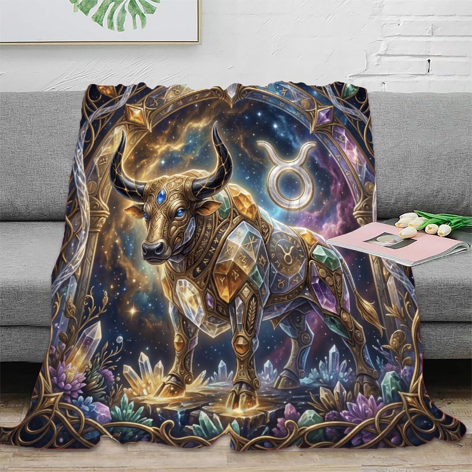 H3B8U2Y5 Taurus Zodiac Dreamy Bull Flannel Throw Blanket, Living Room Sofa