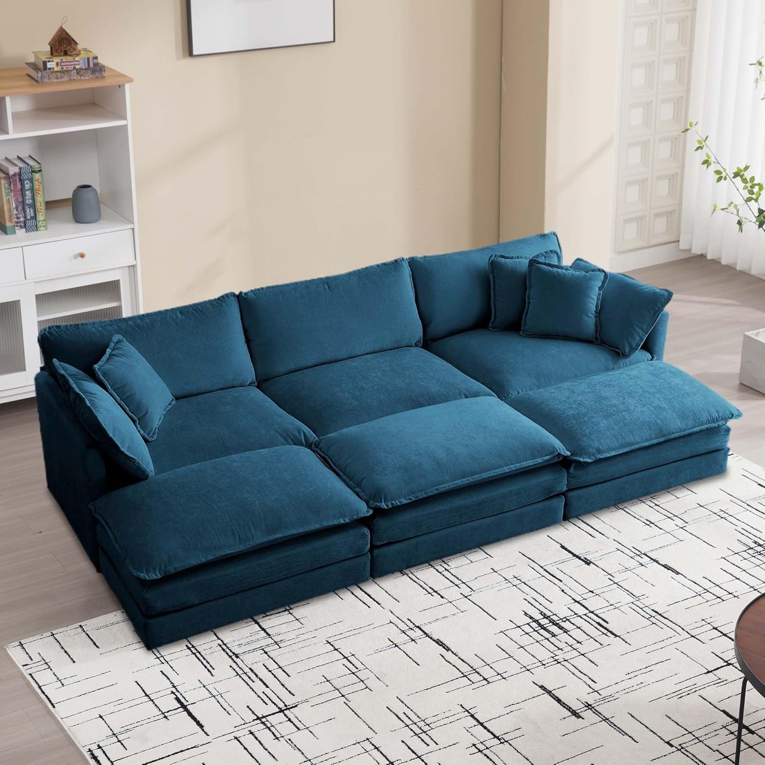 Small Sleeper Sofa, 76.7" Loveseat Sofa Couches Deep Couches with Ottomans, Chenille Upholstered Comfy Modular Sectional Sofa Couch for Small Space Living Room Apartment Office(Blue)