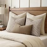 MIULEE Set of 2 Decorative Floral Pillow Covers Neutral Vintage Throw Pillows Block Print Boho Farmhouse Cushion Covers for Modern Spring Home Decor Couch Sofa Bed Living Room, 18x18 Inch, Light Taupe