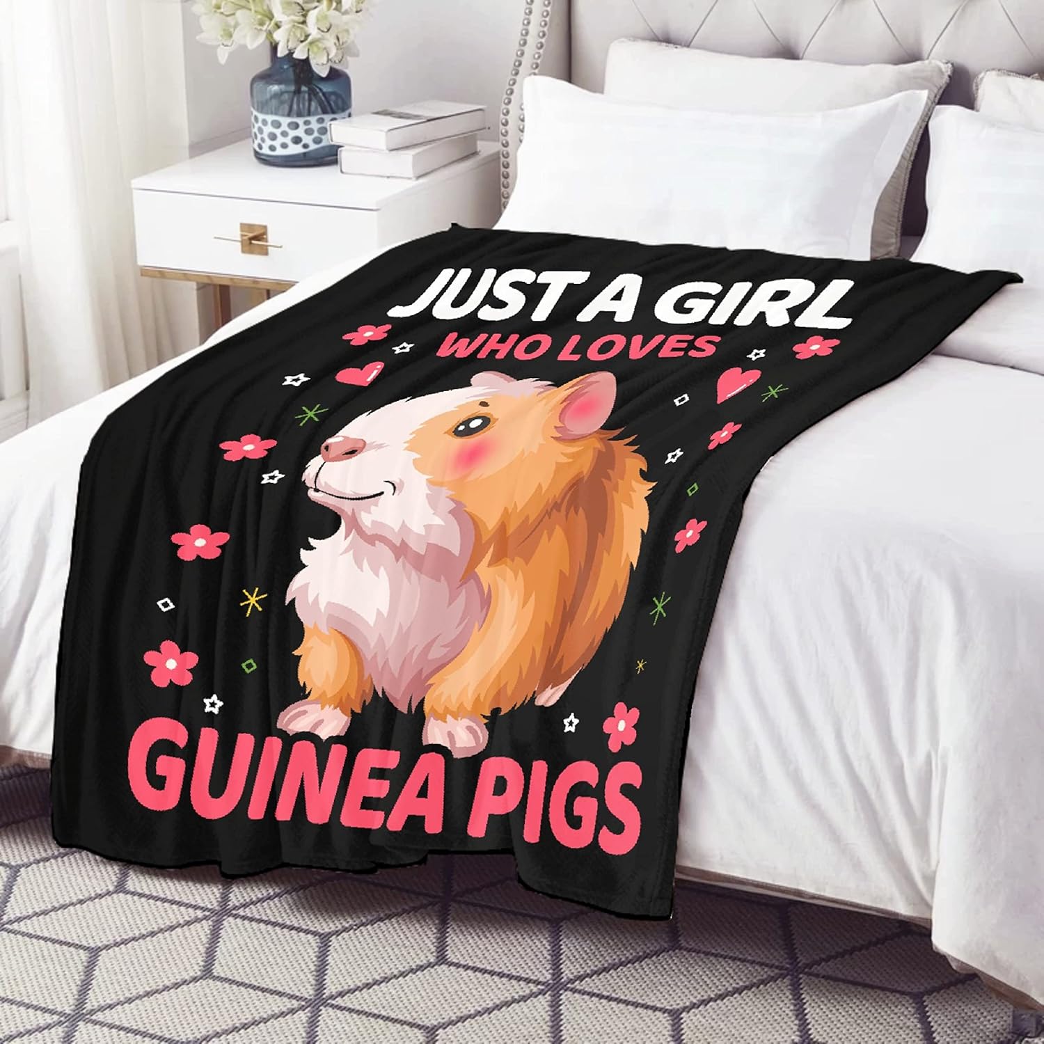 Guinea Pig Blanket Gifts for Girls,Just Girl Who Loves Guinea Pigs Throws,Soft Lghweight Plush Fluffy Quilt for Bed Sofa Couch Chair Room Decoration,60 in x 50 in Medium for Teens