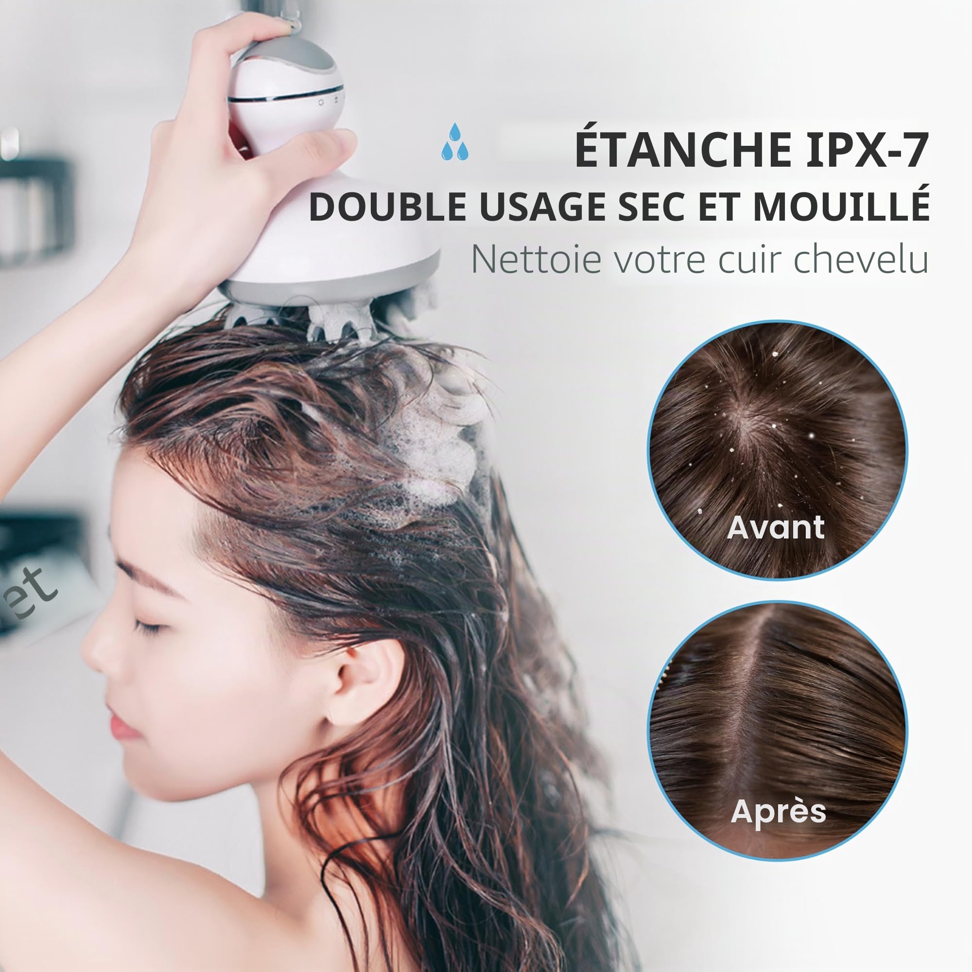 COMFIER Masseur de cuir chevelu sans fil - Masseur de tête électrique, Masseur de grattoir de tête portable pour la croissance des cheveux, nettoyage en profondeur et relaxation du stress