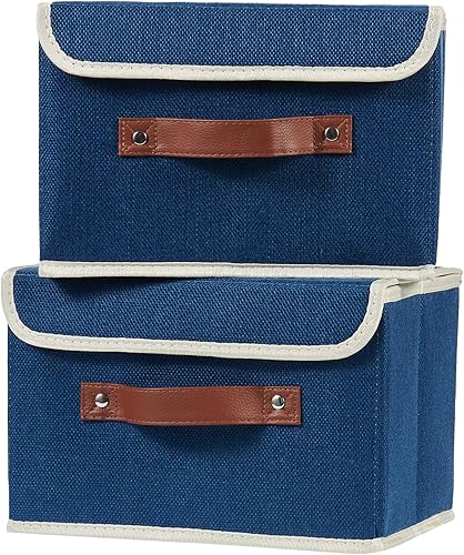 Miniatura 23 de Cajas de almacenamiento con tapa, contenedores de almacenamiento de tela de lino y algodón, contenedores organizadores, cestas decorativas plegables