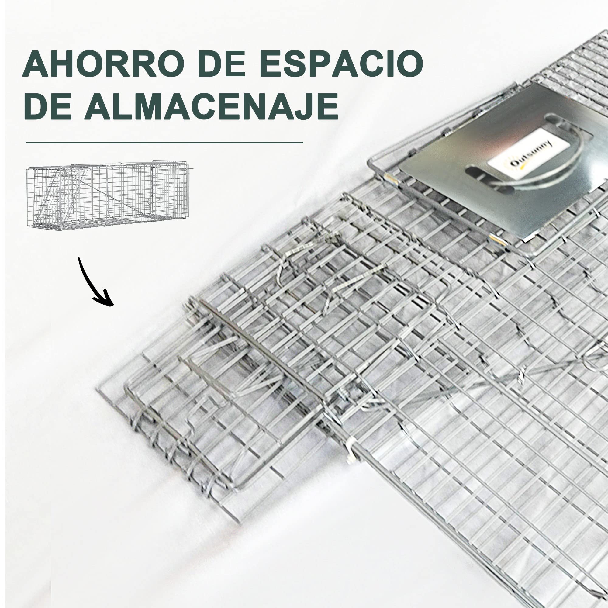 Outsunny Trampa para Animales Vivos Plegable 93x31x34,5 cm Jaula de Captura de Alambre con Puerta y Asa para Conejos Ratas Roedores Plata