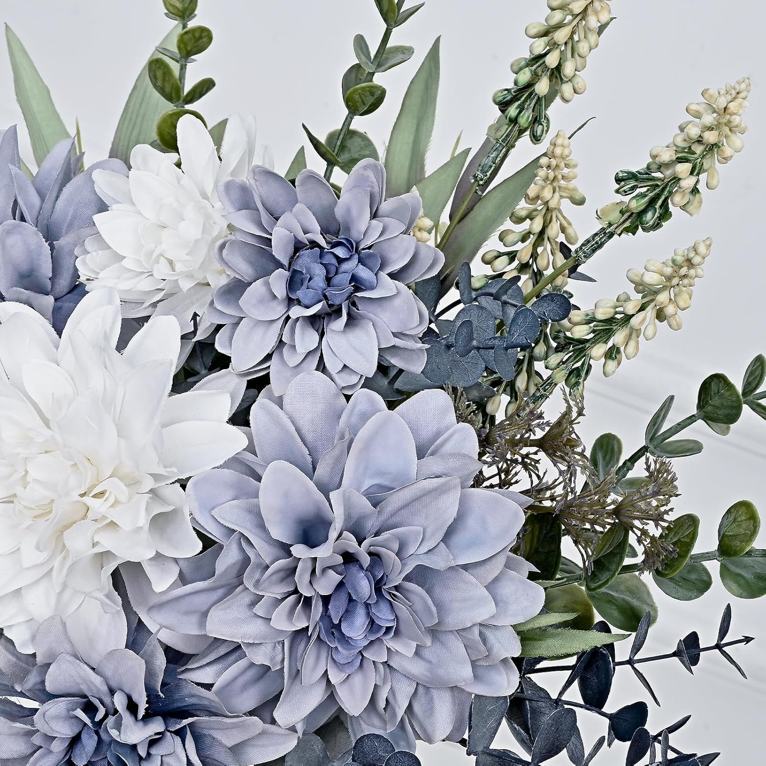 MARTINE MALL Fake Flowers in Vase, Faux Flowers in Vase, Dahlia Artificial Flowers in Vase Centerpiece Table Decorations Artificial Flower Arrangement for Home Dining Room Office Farmhouse, Blue - Image 3