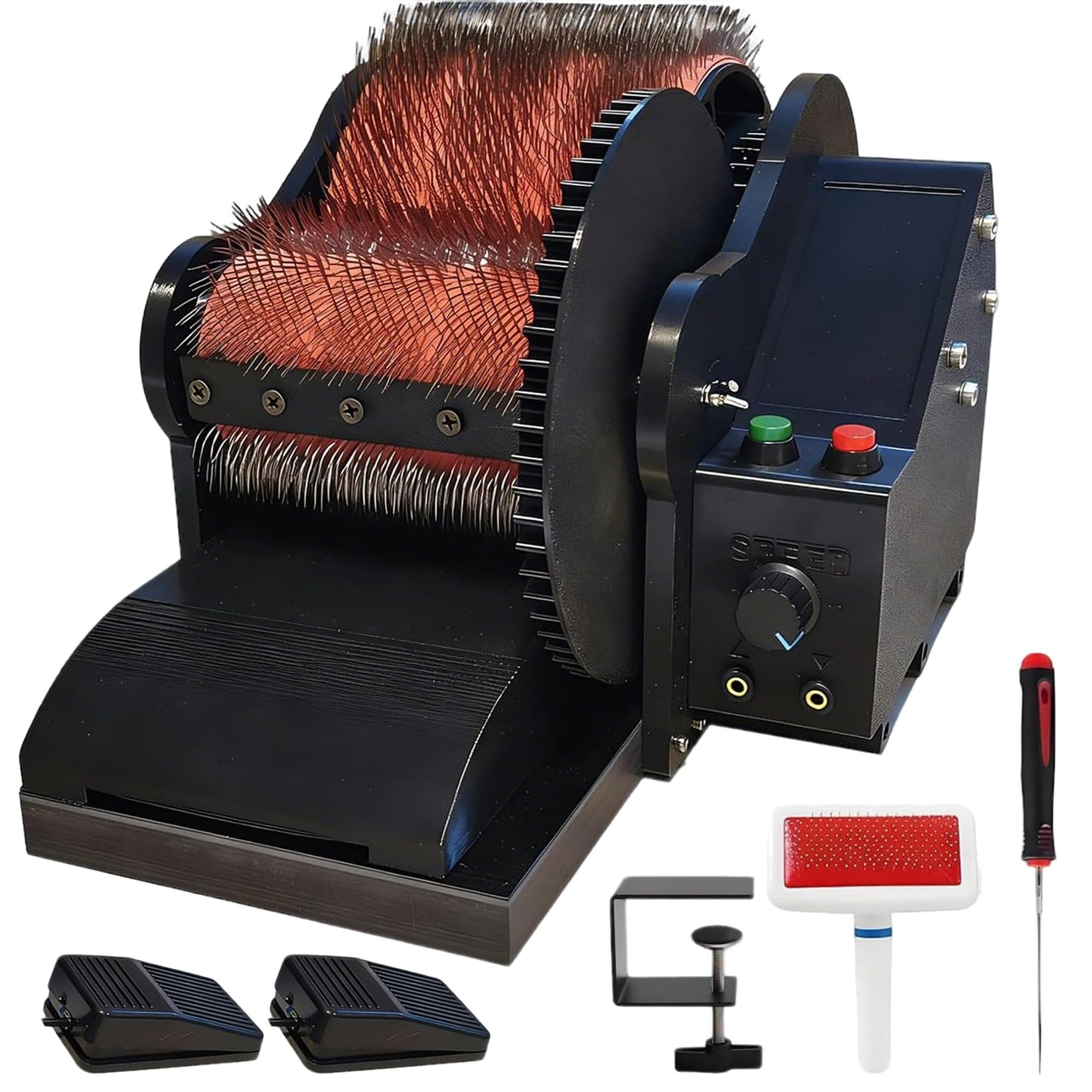 PoiToe Electric Wool Combing Device 50W Motor 56 RPM Fiber Blending Machine with Metal Gear Assembly and ABS Housing, for Wool, Silk, Angora, Raw Material, Dust Removal Process. Device
