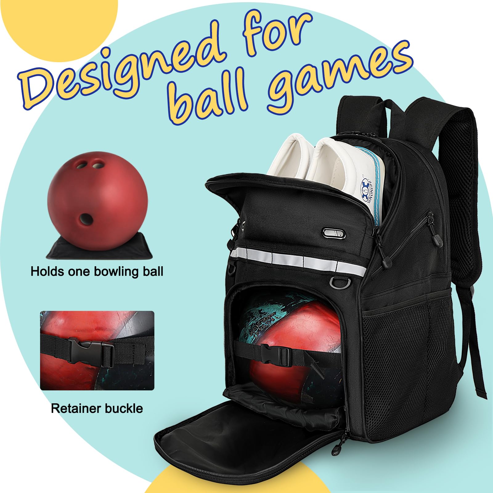 Goloni Bowling-Rucksack, Bowlingtasche mit Schuhfach bis Größe 44, Bowlingtasche mit gepolstertem Ballhalter