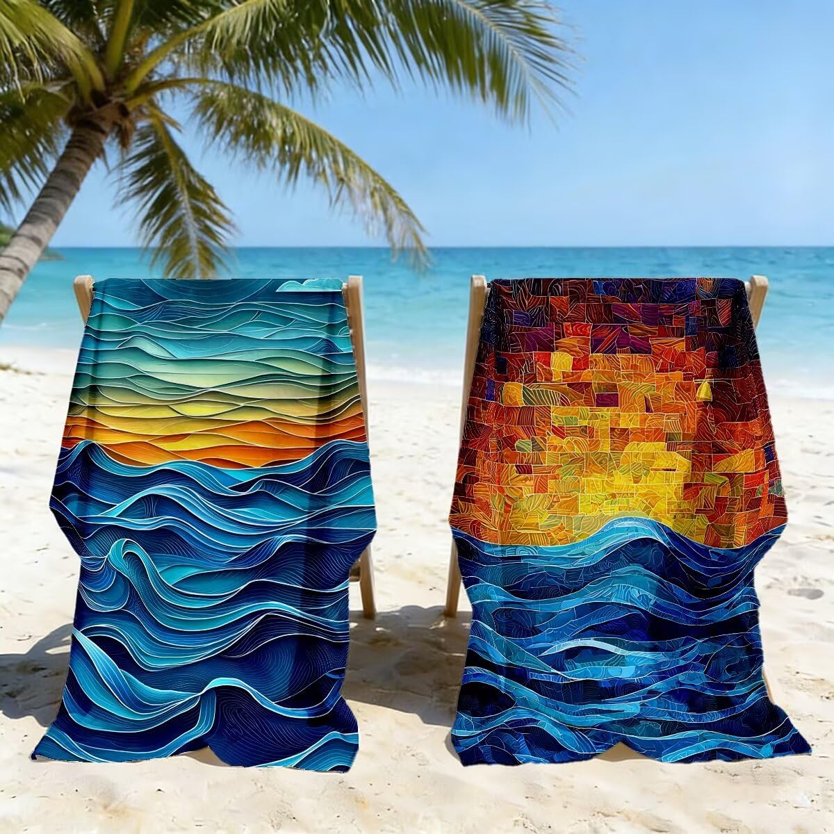Toalla Playa 80x160 cm, Toalla Gimnasio Microfibra Secado Rapido, Juego de 2 Antiarena Toallas de Playa, Ligera Compacta Toallas Microfibra Grande para Viaje, Regalo Hombre Mujer (Paisaje) -4595