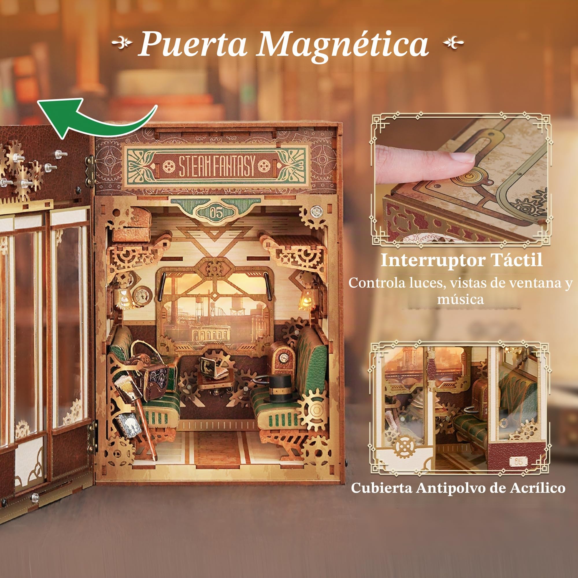 Tonecheer Motion Scene Book Nook Kits - Vapor Fantasía Infinity Zugabteil 3D Puzzle, Sujetalibros de Madera para Adultos Booknooks DIY Casa en Miniatura para Decorar bibliotecas y estanterías