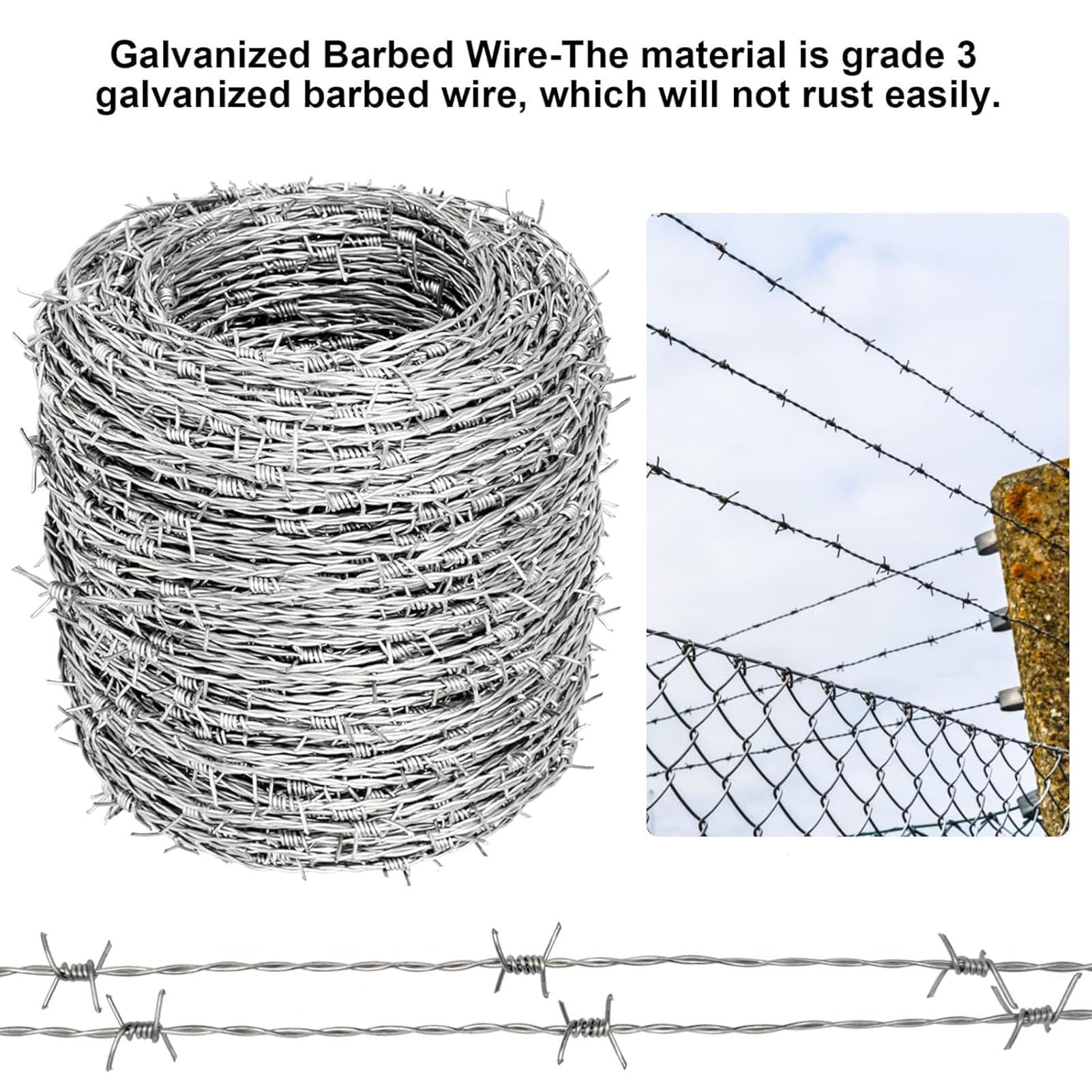 Alambre de púas galvanizado de 160 m - Resistente, fácil de Doblar, Ideal para cercas de jardín, pastos para Ganado, Alambre de púas Seguro y Duradero para Uso agrícola.