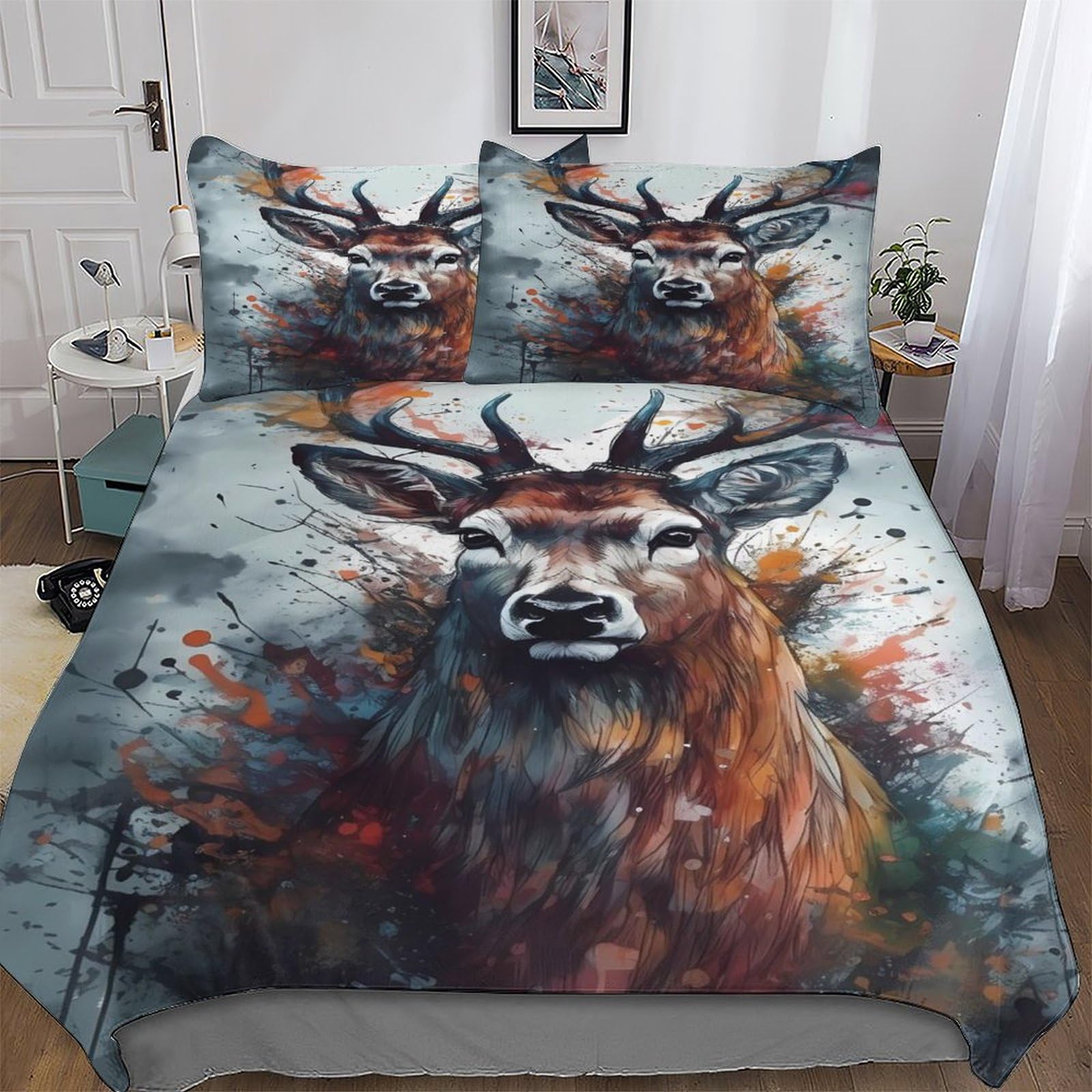Llxxhh Boys Deer Bedding Set Duvet Cover With Pillowcase Soft Microfiber Comforter Cover 3Pcs For Girls And Teenagers Double (200X200cm)
