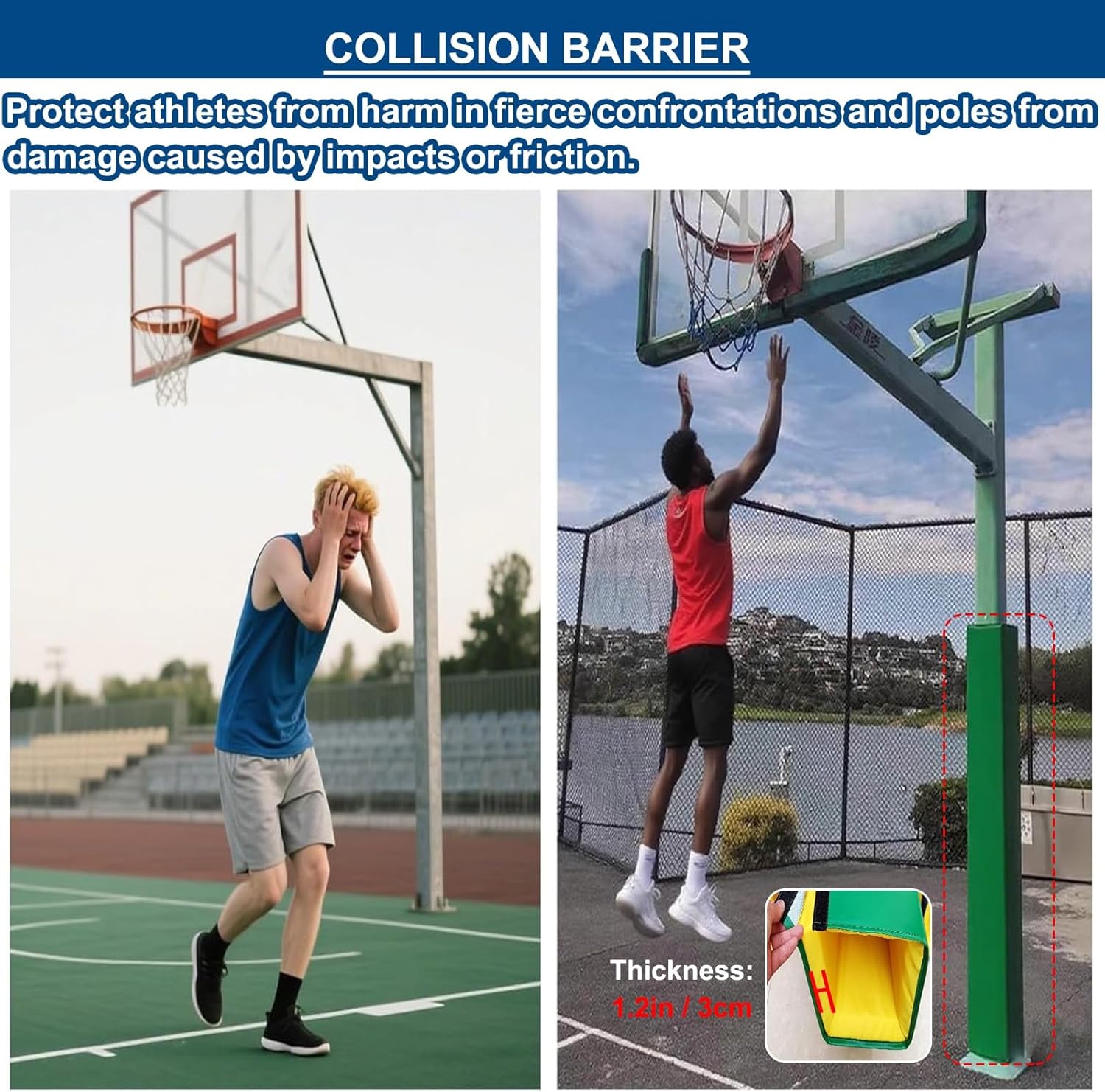 Square Pole Padding Basketball Pole Pads, Weatherproof Protective Padding, Easy Installation Impact-Resistant, for Basketball, Hoop/Basement/Garage/Playground