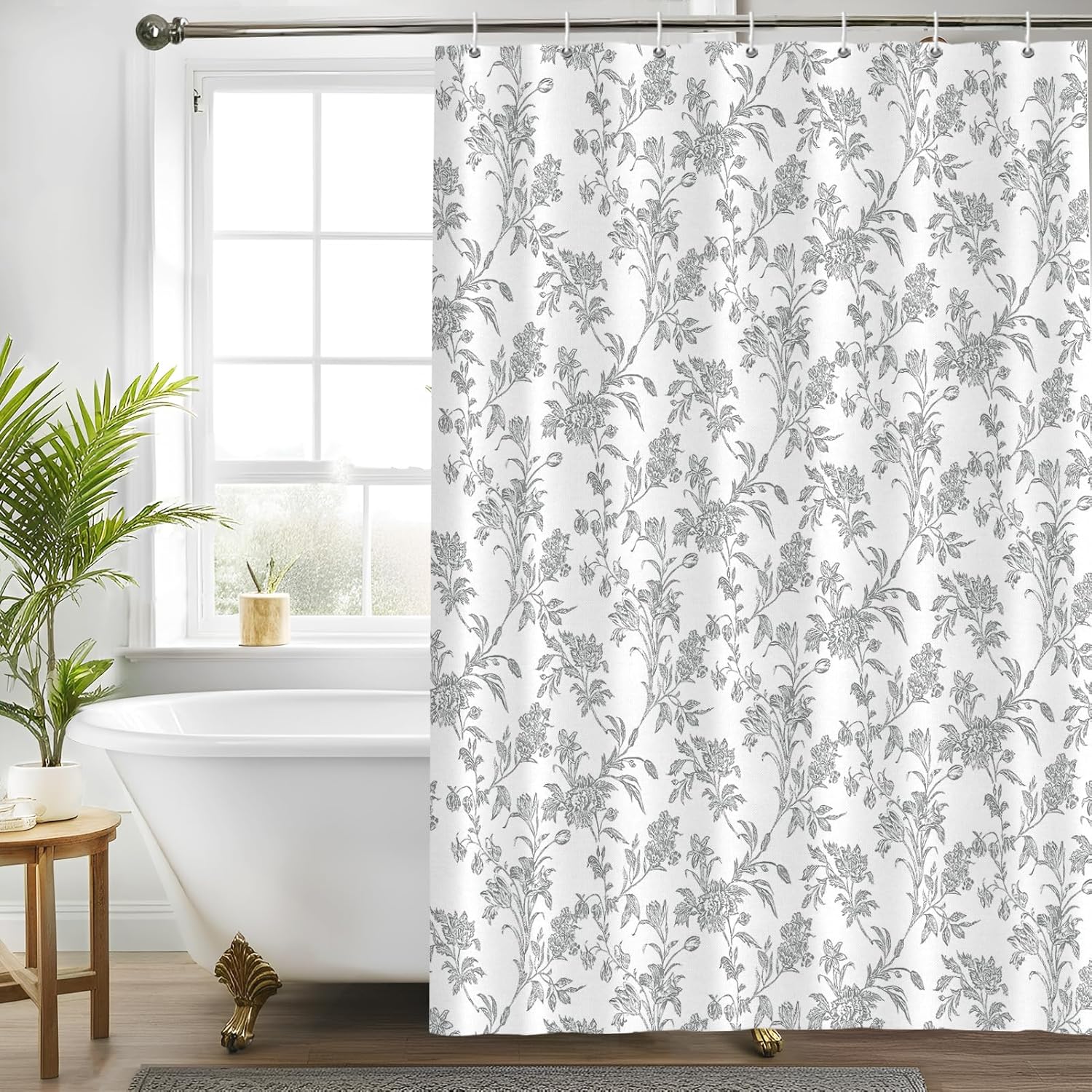 Seorsok Green Shower Curtain,Sage Floral Cotton Linen Cottagecore,Elegant Floral Fabric Shower Curtain Machine Washable Waterproof Bathroom Decor 72'Wx72'L inches