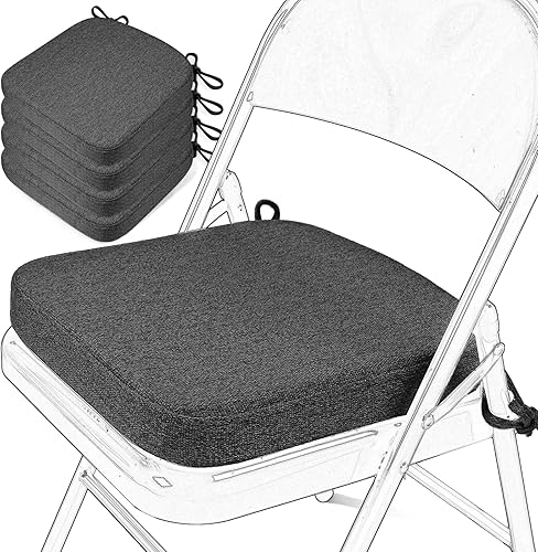 Miniatura 24 de SINOSSO Cojín de espuma viscoelástica para silla plegable, 1 unidad, almohadilla cuadrada gruesa de 2 pulgadas para silla de cocina con lazos, cojín