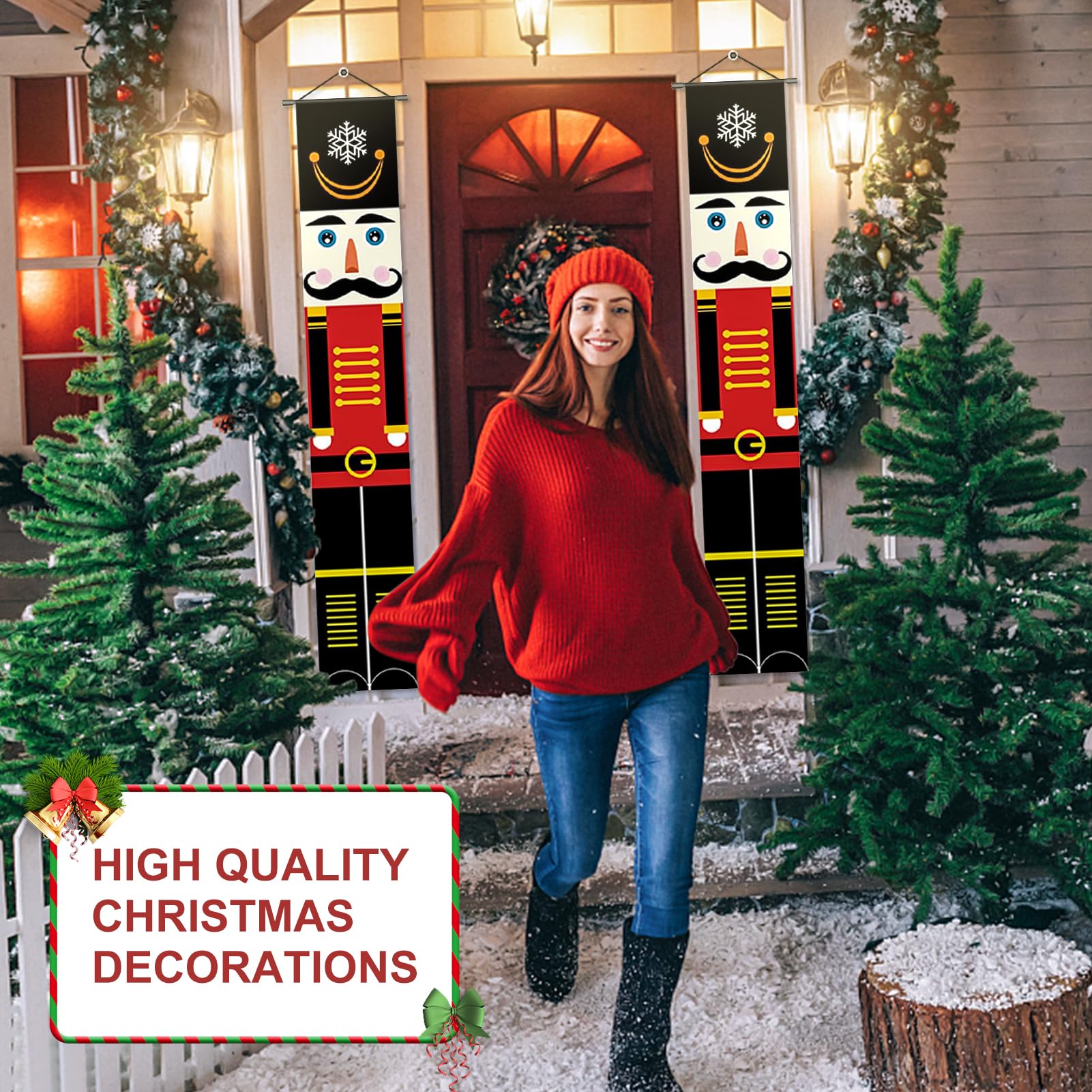 Striscione Natalizio Schiaccianoci Soldato - 30x180 Cm, Tessuto Oxford, Per Esterni/Interni - Foto 4