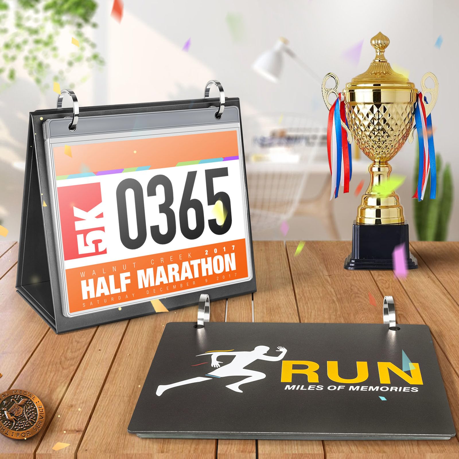 Race Lätzchenhalter mit Ständer, Runner's Race Bib Desktop Display Album, 20 Vinyl-Blattschutz/Packung