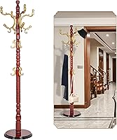Vista 1 de Perchero independiente de madera, con 3 tamaños ajustables y 14 ganchos, resistente árbol de pasillo con base redonda sólida para entrada, pasillo