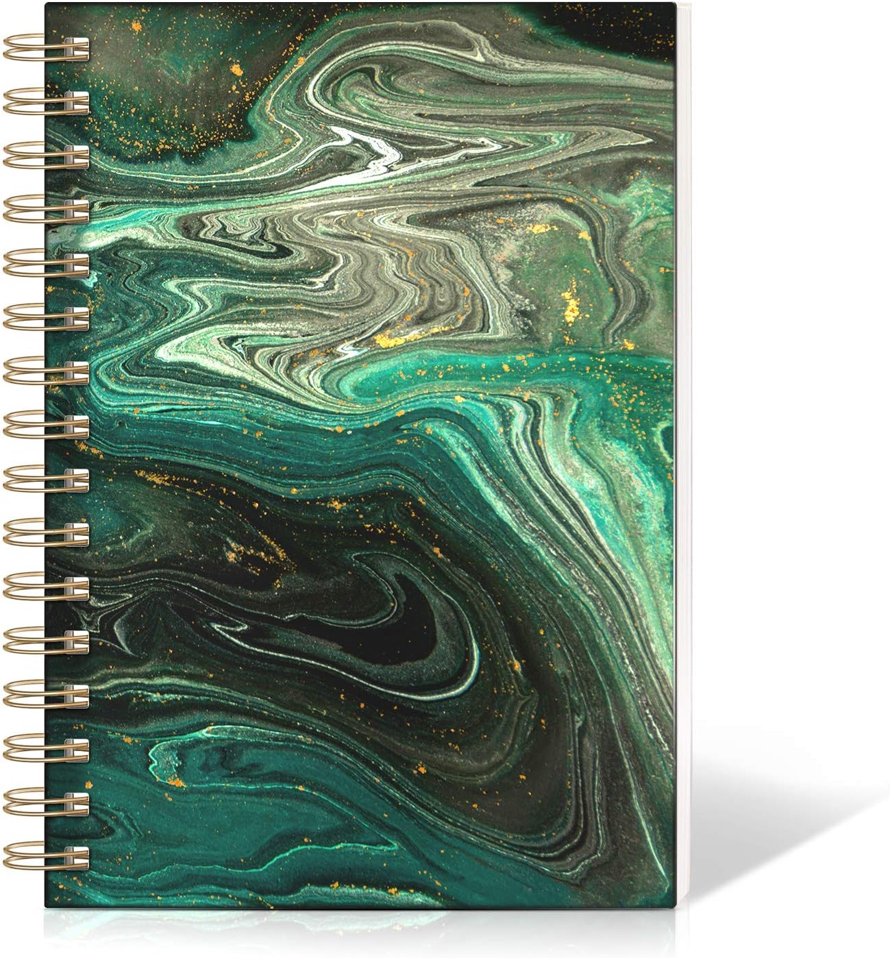 Lined Hardcover Spiral Journal Notebook [Green Marble Print] [A5] [100gsm] [Ruled] Premium Thick Paper - Green