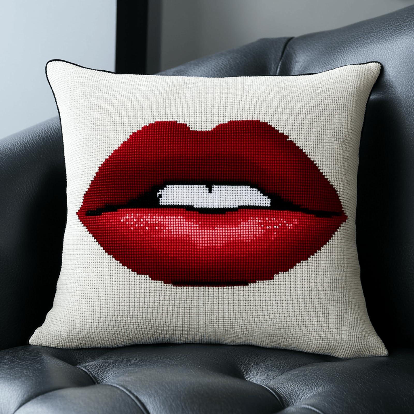 kitphoenix Latch Hook Cushion Kit for Adults Beginners, Pre-Printed Latch Hook Pillow Kit with Yarn and Hook Tool,DIY Cushion Cover for Sofa Home Décor,43x43 cm