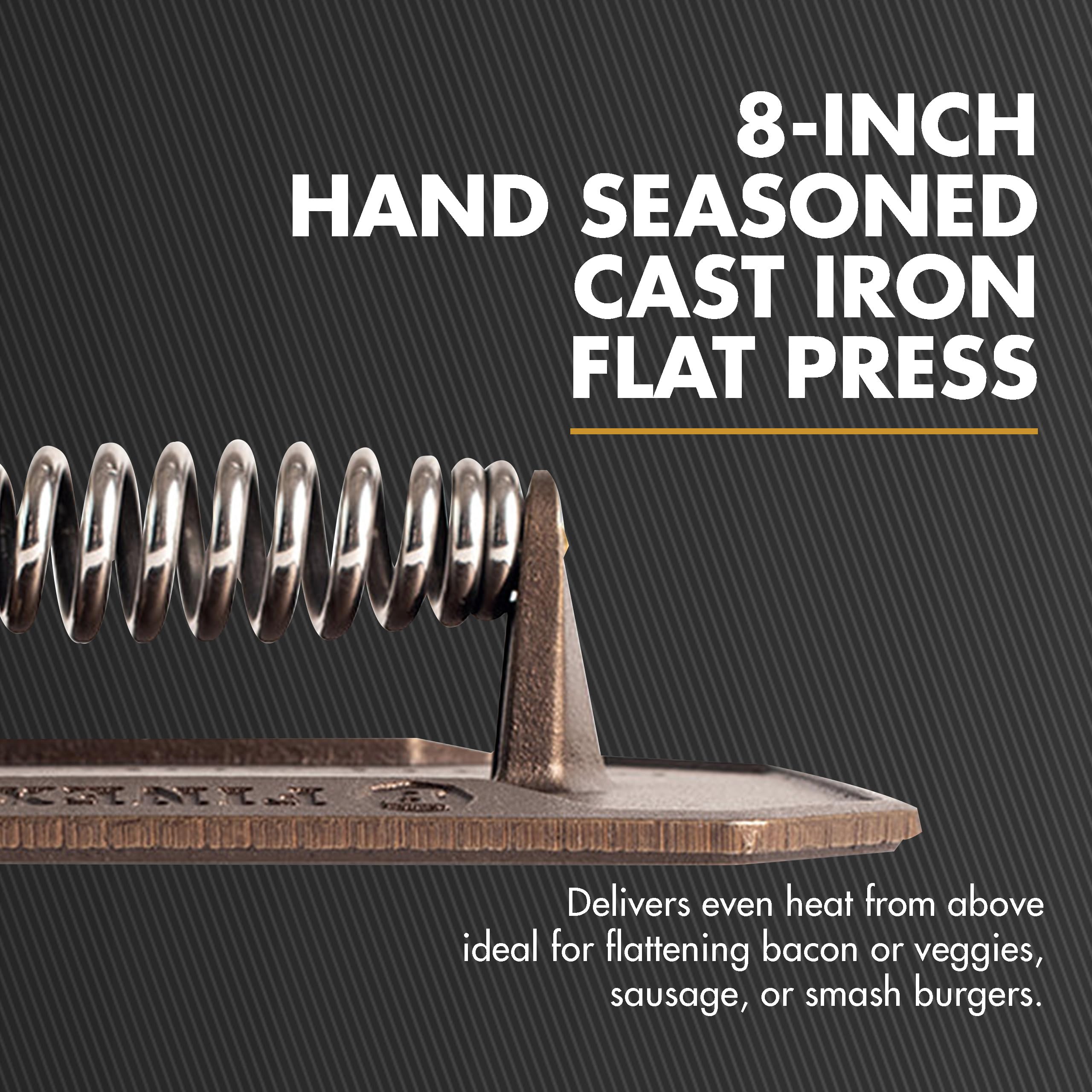 FINEX 8 Flat Press Cast Iron Flat Press For Bacon Veggies Sausages & More Stronger Searing Pre-Seasoned Cast Iron Compatible with FINEX Skillets Grill Pans & Griddle product thumbnail 3