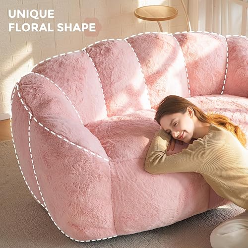 Miniatura 8 de MAXYOYO Bean Bag Chair for Adults, Loveseat Floral Shaped Bean Bag Sofa, Ultra Soft Love Seat Mini Sofa Couch, Faux Fur Reading Chair for Living