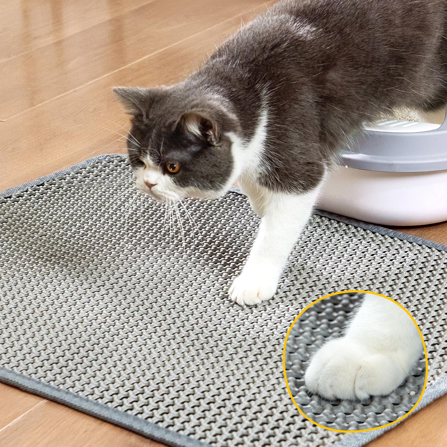 Cat Litter Mat, Upgrade Super Waterproof Back Layer Litter Box Mat, Non Slip, Durable, Soft on Paws Kitty Trapping Matt (24"x18", Gray) - image 6