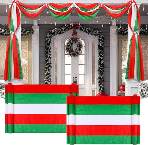 Miniatura 4 de Paquete de 2 banderas de Navidad grandes de 2.3 x 20 pies con banderines de Navidad, color rojo, verde y blanco, decoración colgante para Navidad,